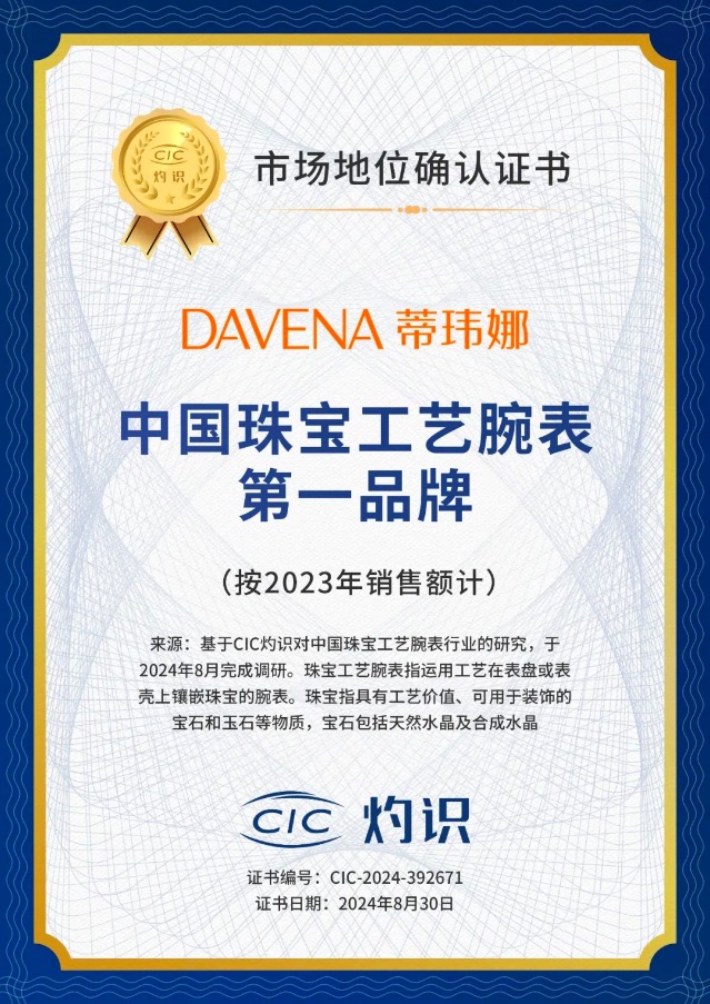 询“中国珠宝工艺腕表第一品牌” 市场地位认证凯发赛事合作DAVENA蒂玮娜获CIC灼识咨(图2)
